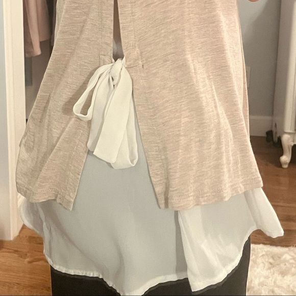 Anthropologie double layer tie side cream/beige top - Picture 2 of 4